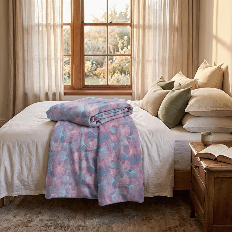 Retro Botanical Ginkgo Leaf Cotton Blanket - image 5