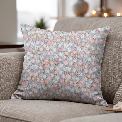 Vintage Tulip Floral Throw Pillow Cover - Blue - 18" x 18" - With Insert - image 0