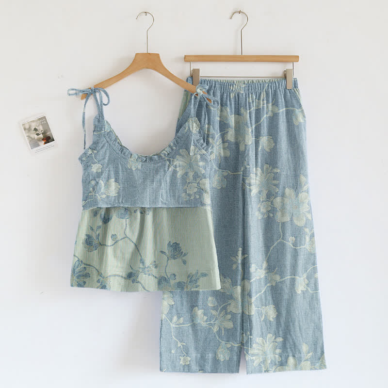 Vintage Floral Cotton Cami Loungewear Set - image 1