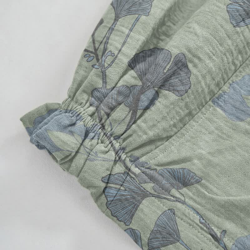 Retro Botanical Ginkgo Leaf Cotton Lounge Pants - image 8