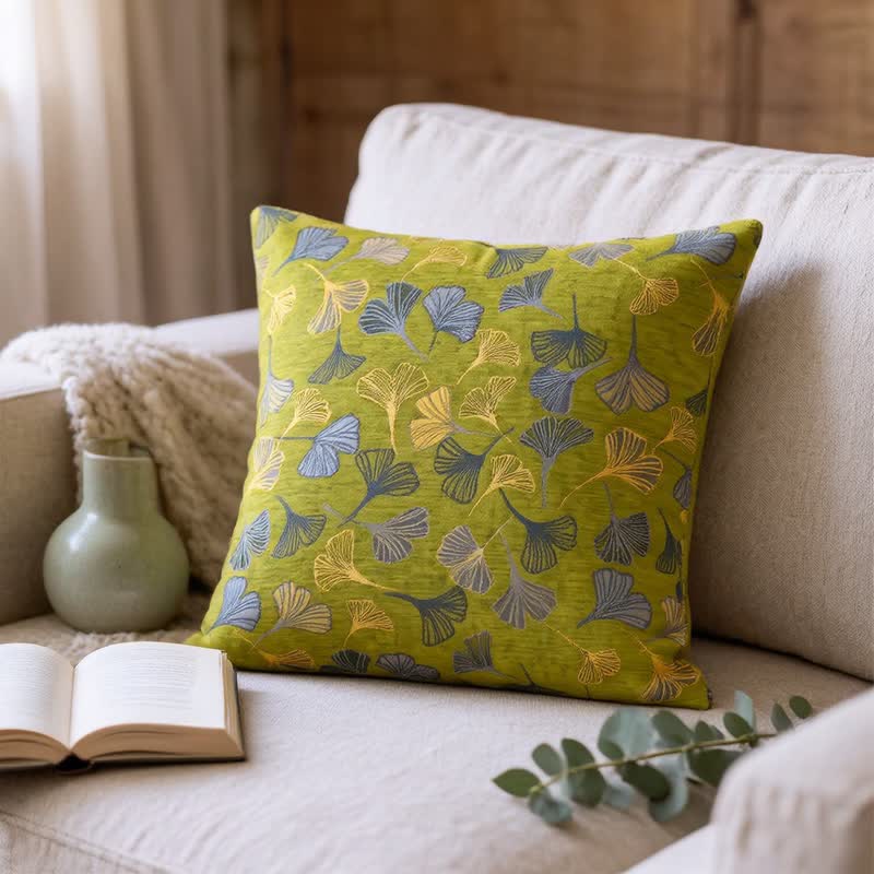 Green Botanical Ginkgo Leaf Square Pillow - image 1