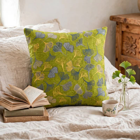 Green Botanical Ginkgo Leaf Square Pillow - Green - 18" x 18" - With Insert - image 0