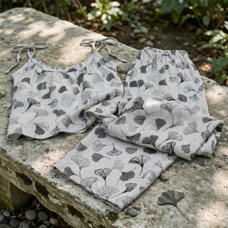 Vintage Ginkgo Leaf Cotton Cami Loungewear Set - image 10