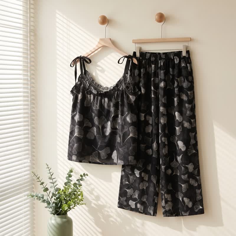 Vintage Ginkgo Leaf Cotton Cami Loungewear Set - image 1