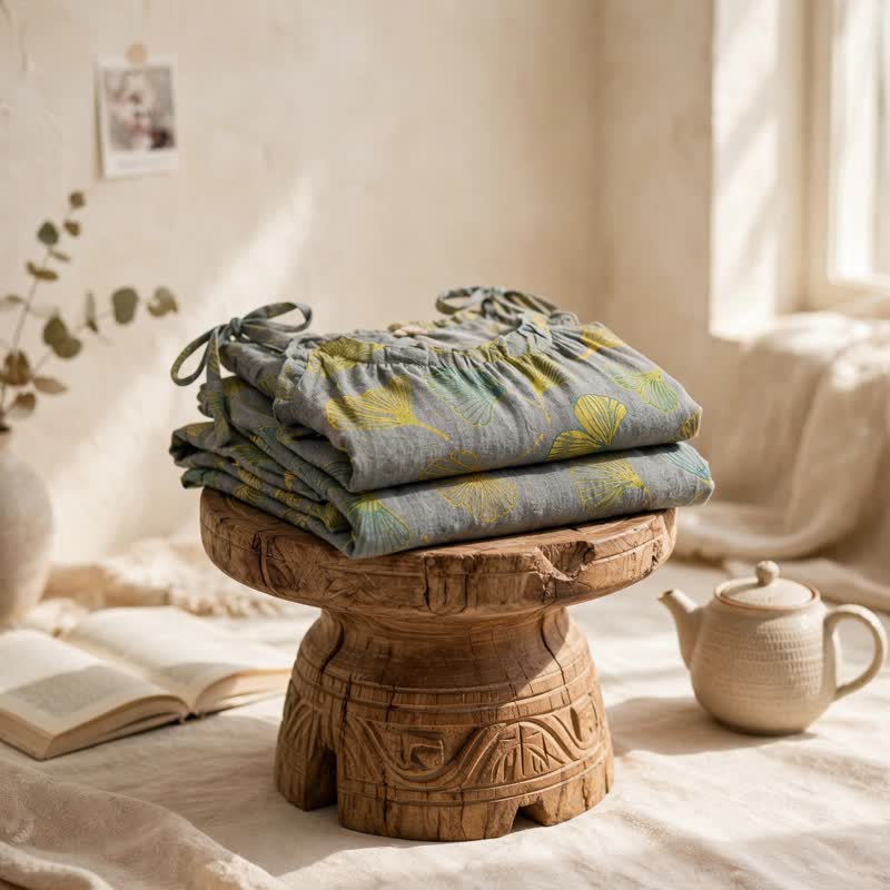 Retro Botanical Ginkgo Leaf Cotton Cami Loungewear Set - image 10