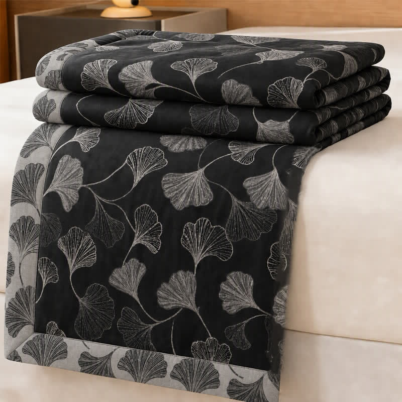 Vintage Black Ginkgo Leaf Reversible Cotton Bedding Set - image 6