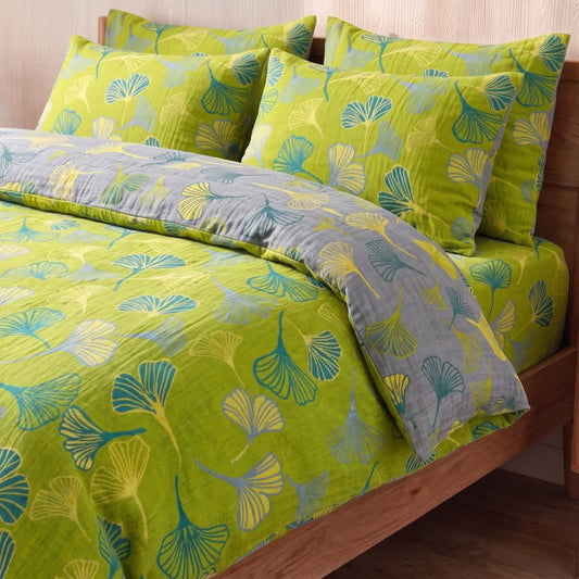 Vintage Green Ginkgo Leaf Cotton Reversible Bedding Set - Green - 2PCS Pillowcases - 20" x 37" - image 0