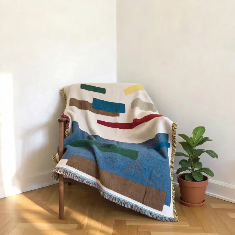 Artistic Geometric Fringed Tasseled Throw - image 3
