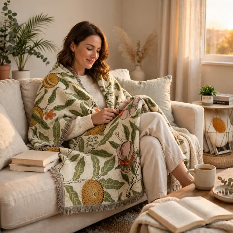 Vintage Pomegranate Floral Botanical Throw Blanket - image 5