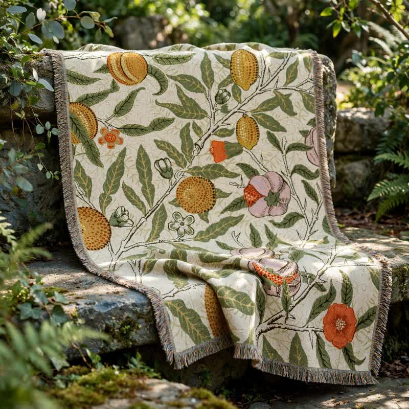 Vintage Pomegranate Floral Botanical Throw Blanket - 51" x 63" - image 0