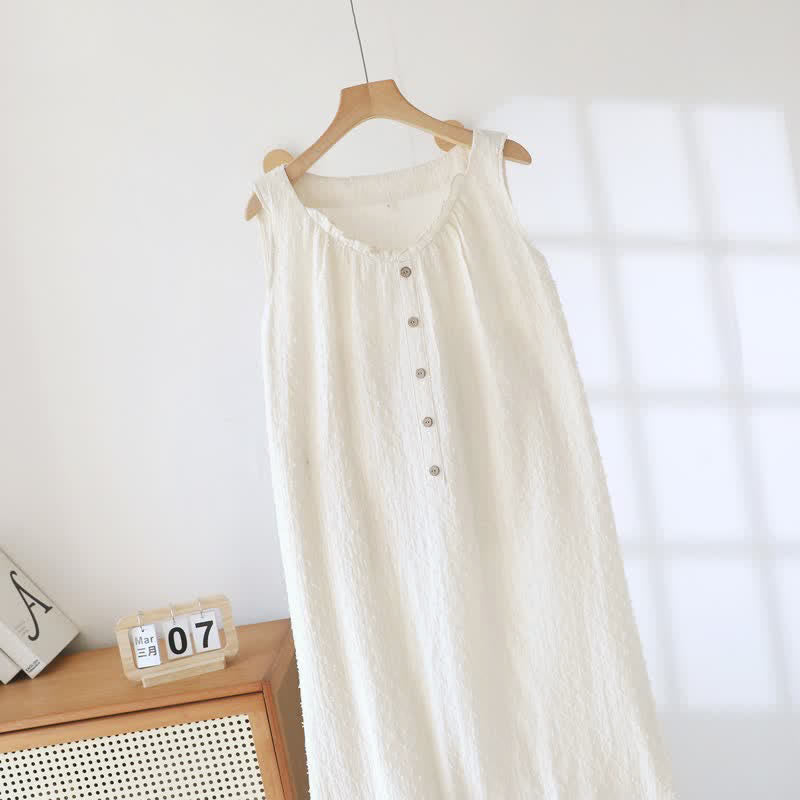 Beige Cotton Textured Sleeveless Lounge Dress - image 3