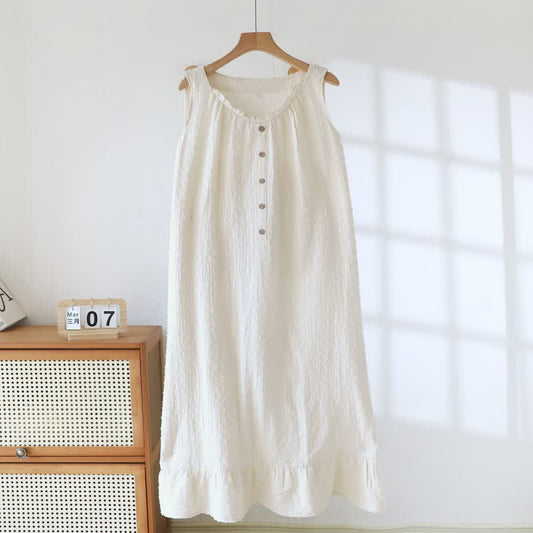White Cotton Textured Sleeveless Lounge Dress - Beige - XL - image 0