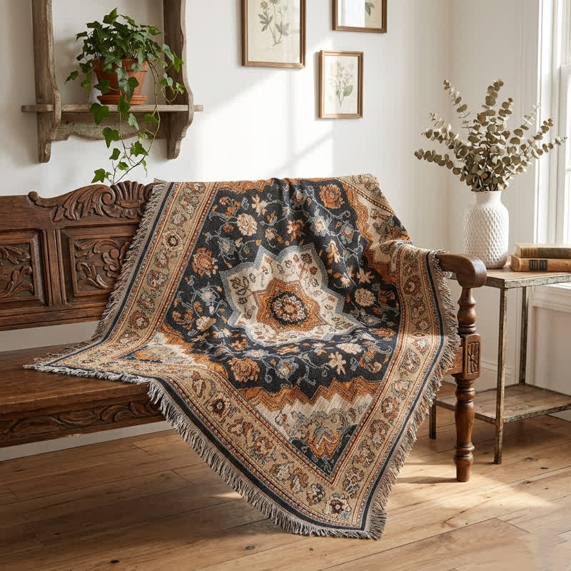 Retro Persian Floral Medallion Fringed Throw Blanket - image 2