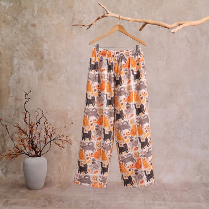Cartoon Orange Cat Cotton Gauge Lounge Pants - XL - image 0