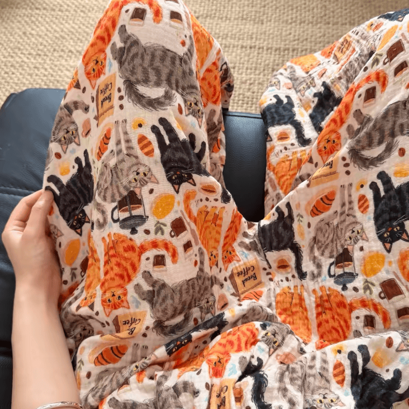 Cartoon Orange Cat Cotton Gauge Lounge Pants - image 4