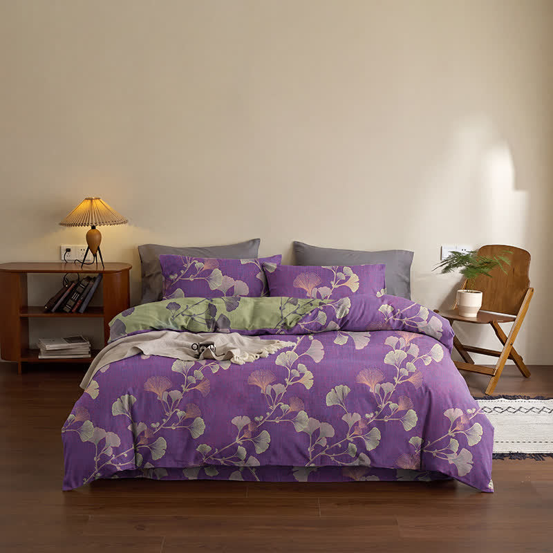 Retro Ginkgo Leaf Cotton Reversible Bedding Set - image 3