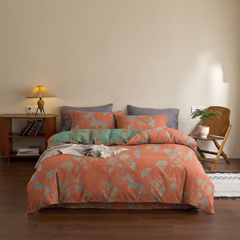 Retro Ginkgo Leaf Cotton Reversible Bedding Set - image 20