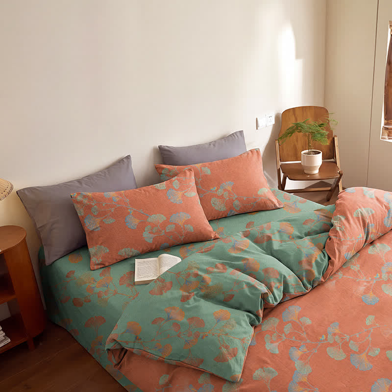 Retro Ginkgo Leaf Cotton Reversible Bedding Set - image 19