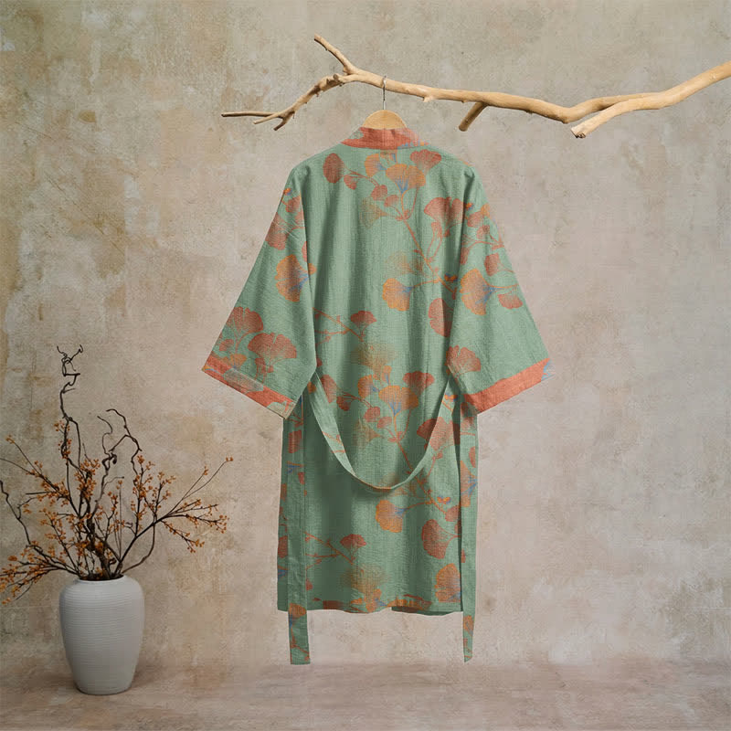 Retro Ginkgo Leaf Cotton Kimono Robe - image 15