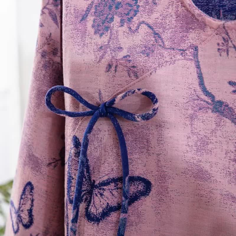 Retro Purple Butterfly Floral Cotton Loungewear Set - image 4