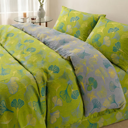 Vintage Green Ginkgo Leaf Cotton Reversible Bedding Set - Green - Bedding Set (4PCS) - King - image 0