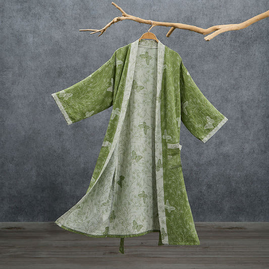 Olive Botanical Butterfly Kimono Bathrobe - Green - XL - image 0
