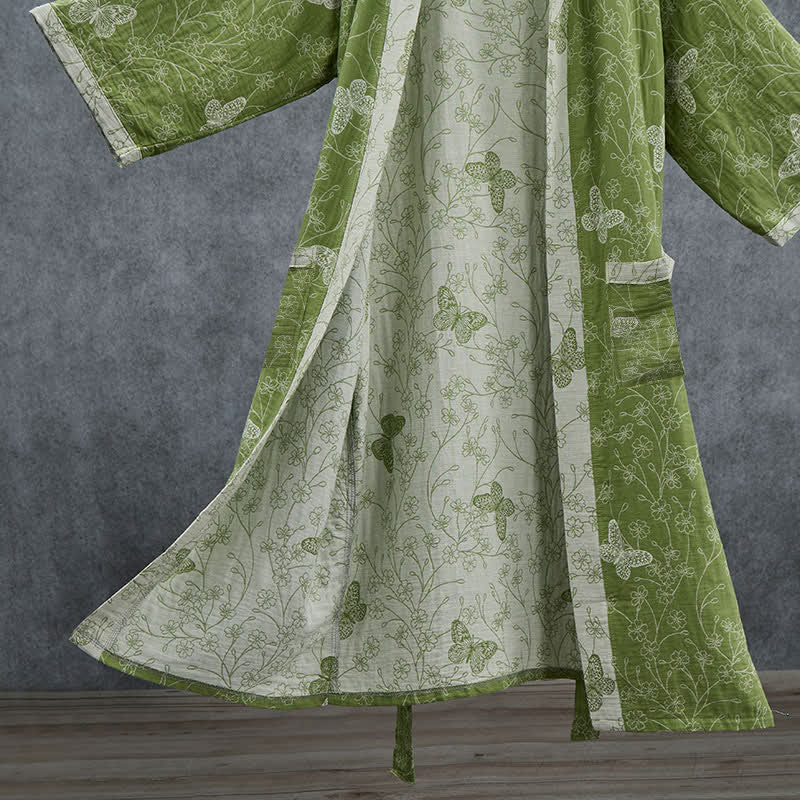 Olive Botanical Butterfly Kimono Bathrobe - image 3