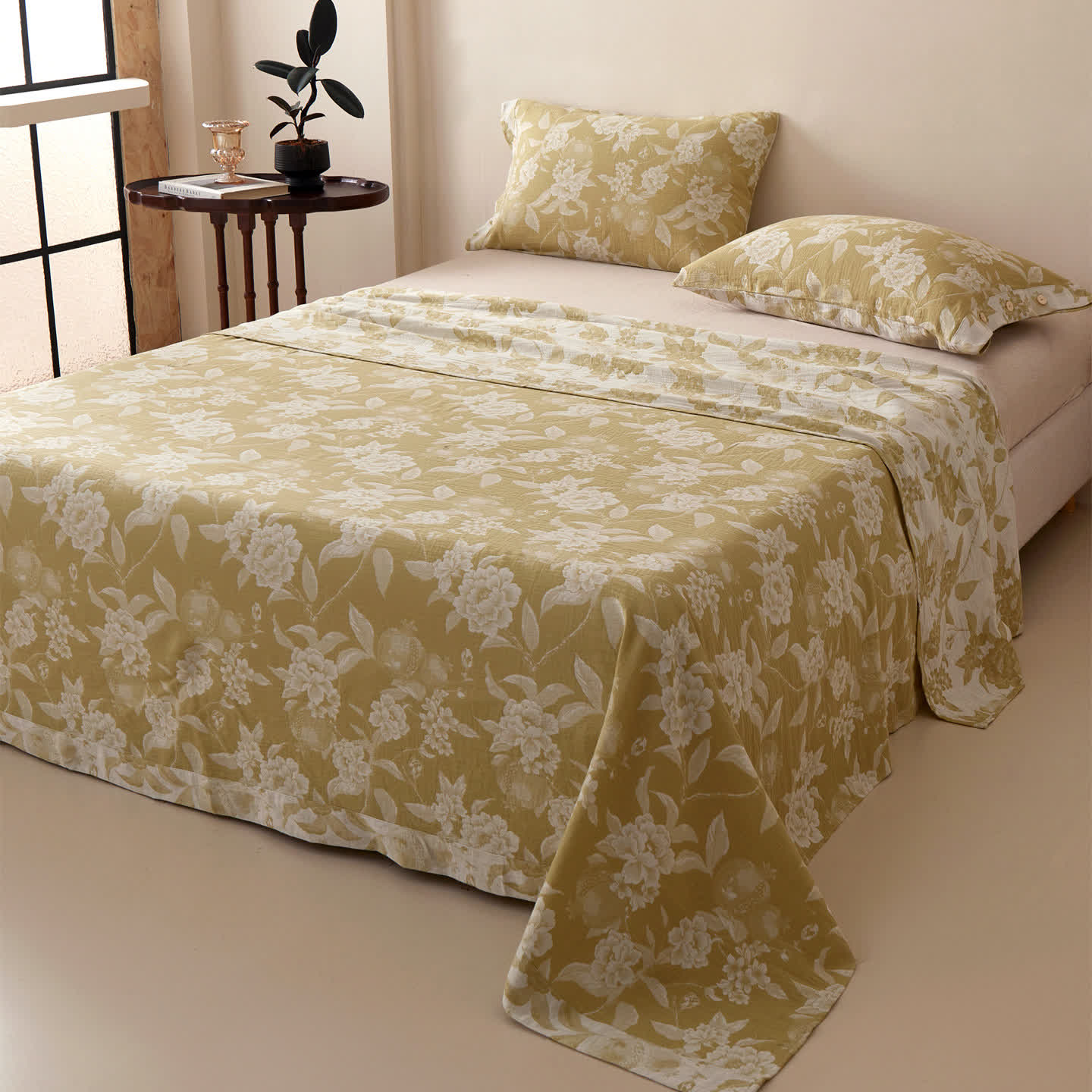 Vinatge Floral Muslin Coverlet Bedspread - Green - 2PCS Pillowcases - 19" x 29" - image 3