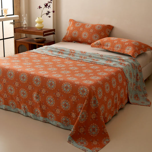 Oriental Medallion Floral Muslin Bedspread - 2PCS Pillowcases - 19" x 29" - image 0