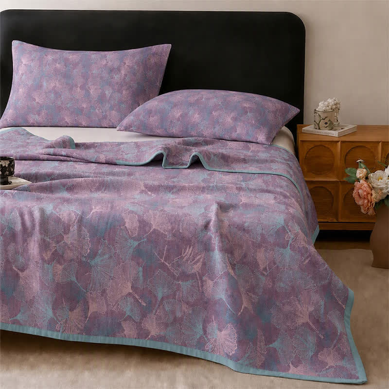 Retro Botanical Ginkgo Leaf Cotton Blanket - image 7