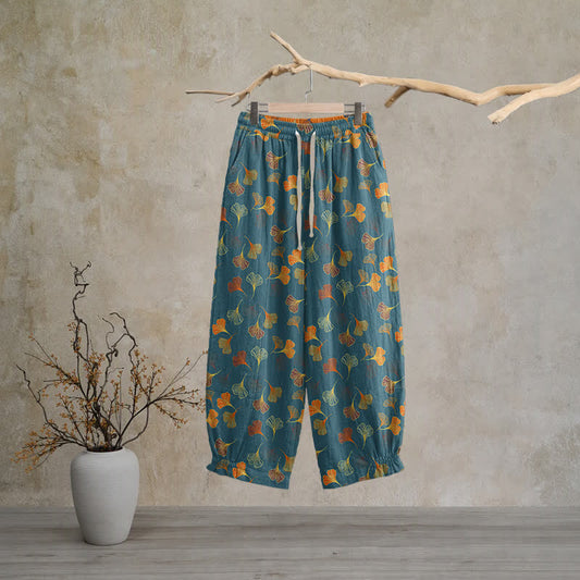 Multi‑Color Ginkgo Leaf Cotton Lounge Pants - Blue - XL - image 0