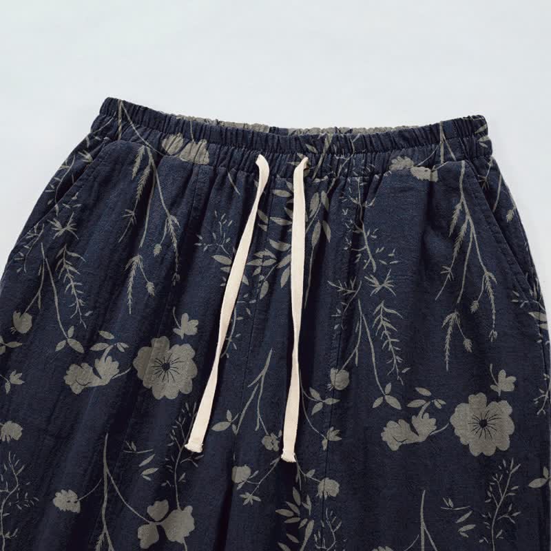 Navy Blue Wildflower Cotton Gauge Lounge Pants - image 2