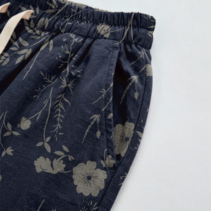 Navy Blue Wildflower Cotton Gauge Lounge Pants - image 3