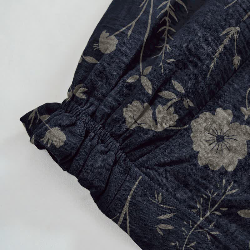 Navy Blue Wildflower Cotton Gauge Lounge Pants - image 4