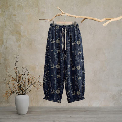 Navy Blue Wildflower Cotton Gauge Lounge Pants - Navy Blue - XL - image 0