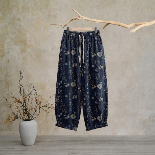 Navy Blue Wildflower Cotton Gauge Lounge Pants - Navy Blue - XL - image 0