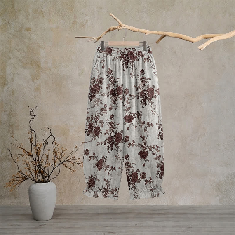 Vintage Light Gray Rose Loose Lounge Pants - XL - image 0
