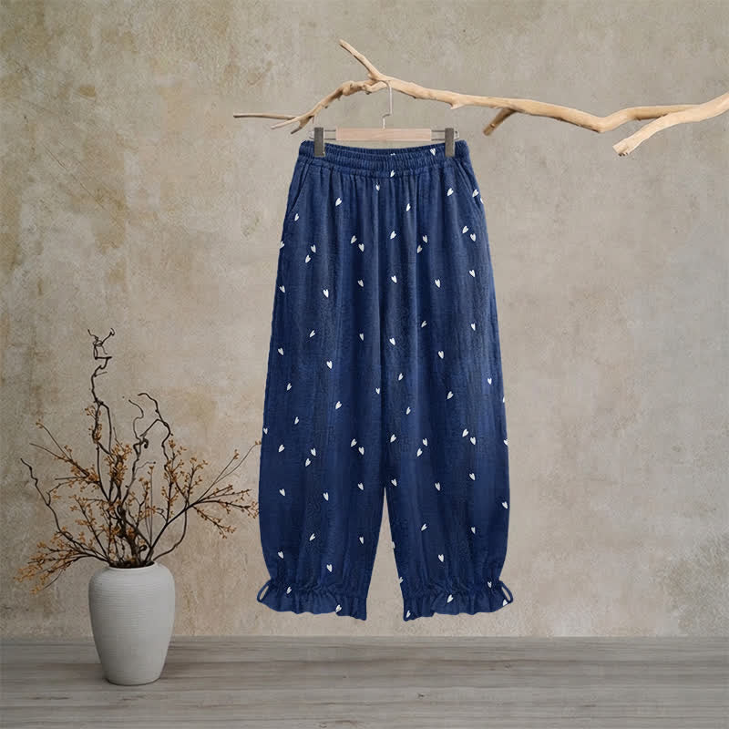 Whimsical Navy Blue Heart‑Print Lounge Pants - XL - image 0
