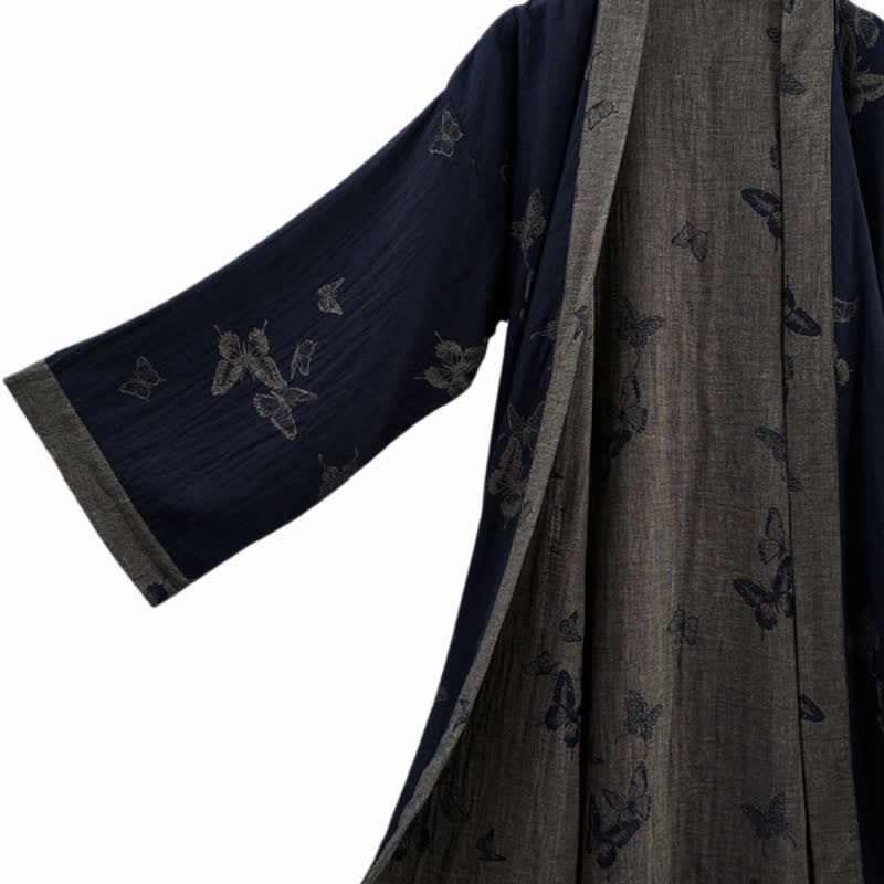 Navy Butterfly Cotton Double Gauze Kimono Robe - image 3