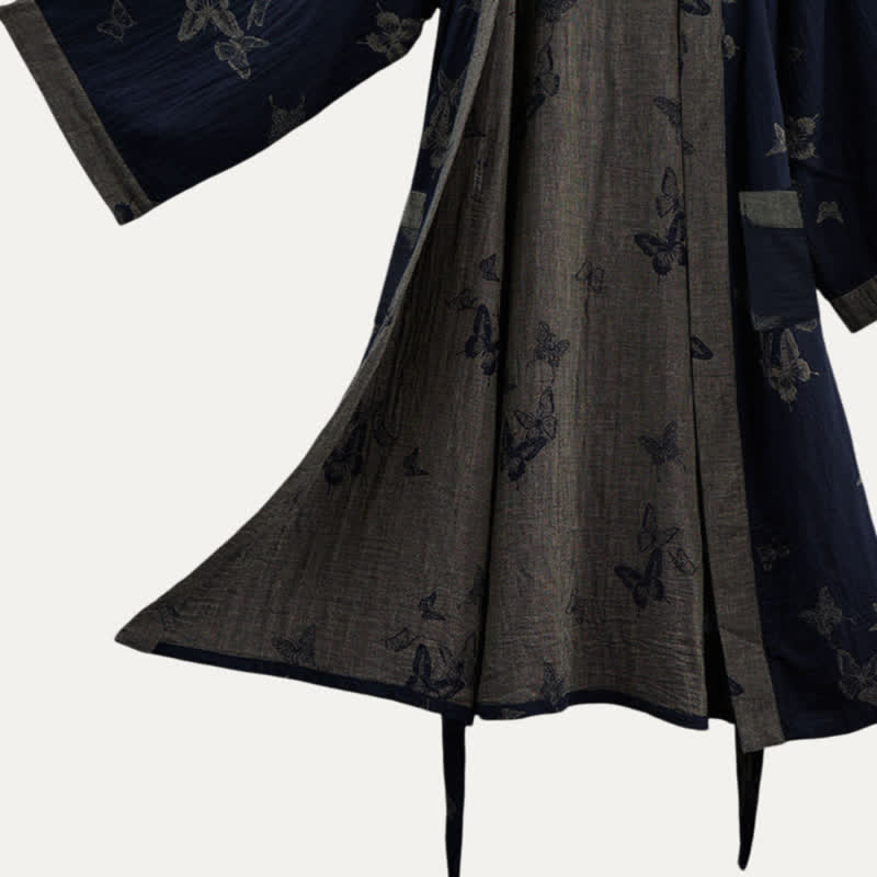 Navy Butterfly Cotton Double Gauze Kimono Robe - image 4