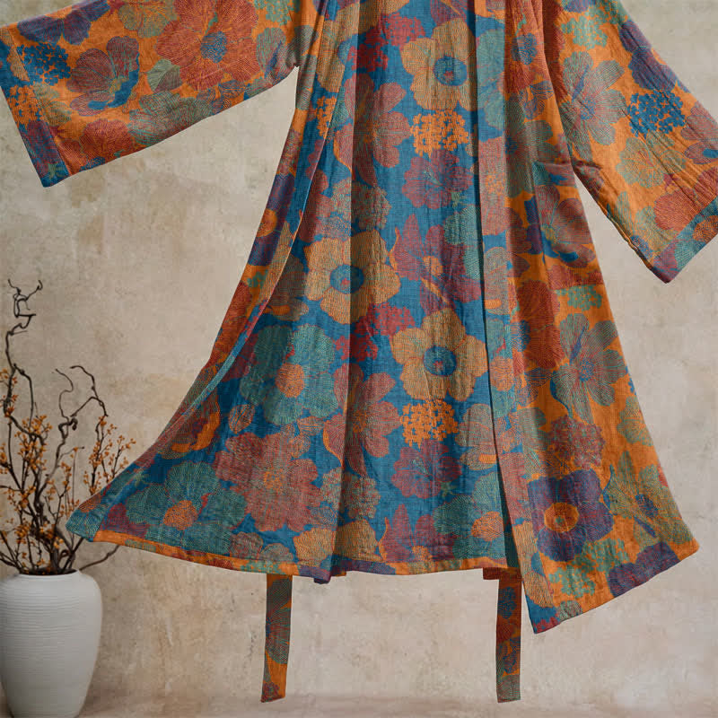 Vintage Flower Cotton Kimono Robe - image 3