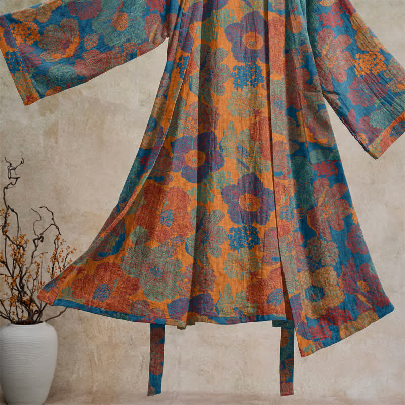 Vintage Flower Cotton Kimono Robe - image 8