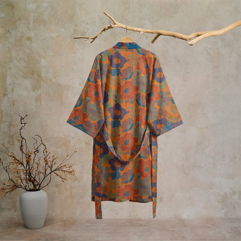 Vintage Flower Cotton Kimono Robe - image 1