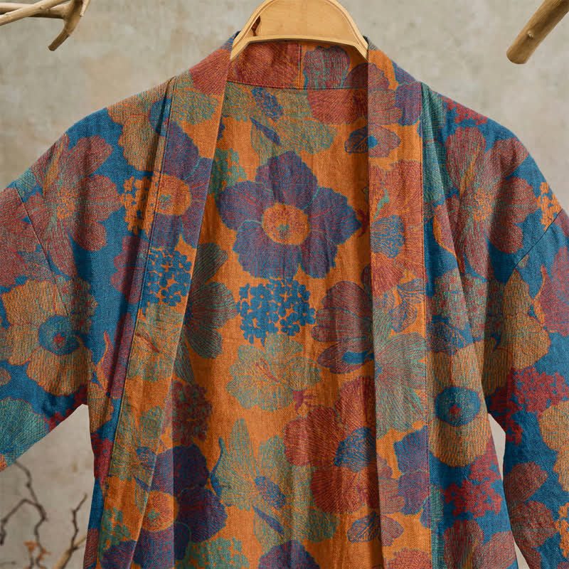 Vintage Flower Cotton Kimono Robe - image 7
