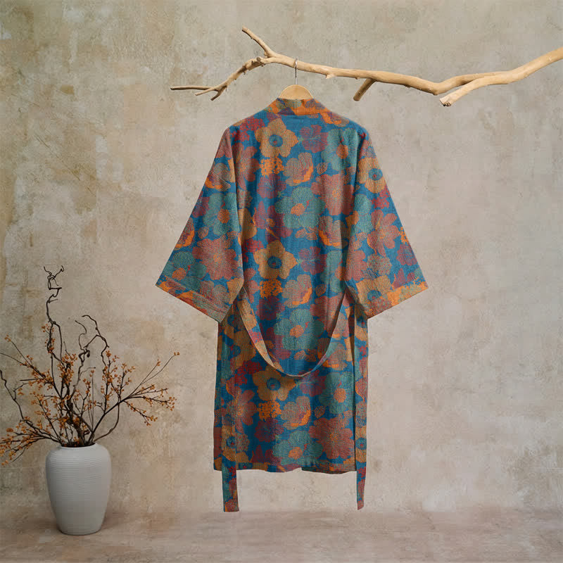 Vintage Flower Cotton Kimono Robe - image 6