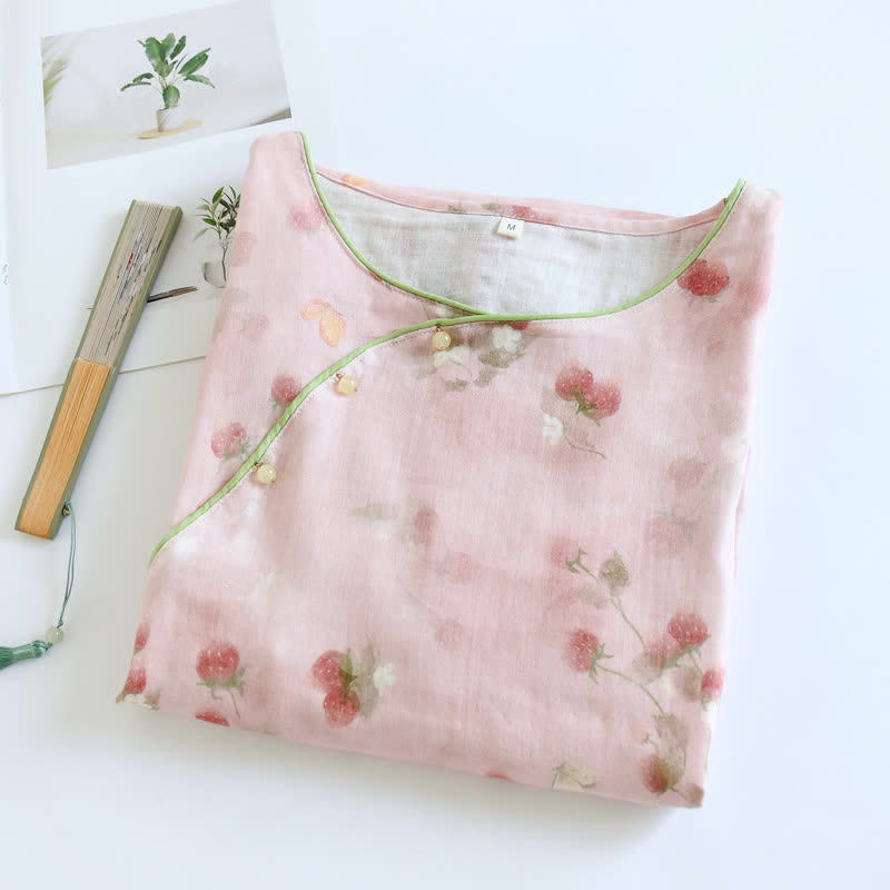 Pink Strawberry Cotton Lounge Nightgown - image 1