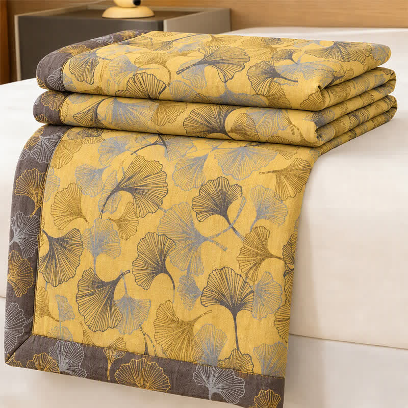 Golden Ginkgo Leaf Cotton Bedding Set - Yellow - Bedspread - King - image 0
