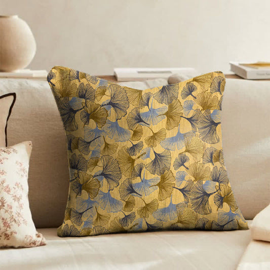 Golden Ginkgo Leaf Cotton Gauze Pillow - 18" x 18" - Cover Only - image 0