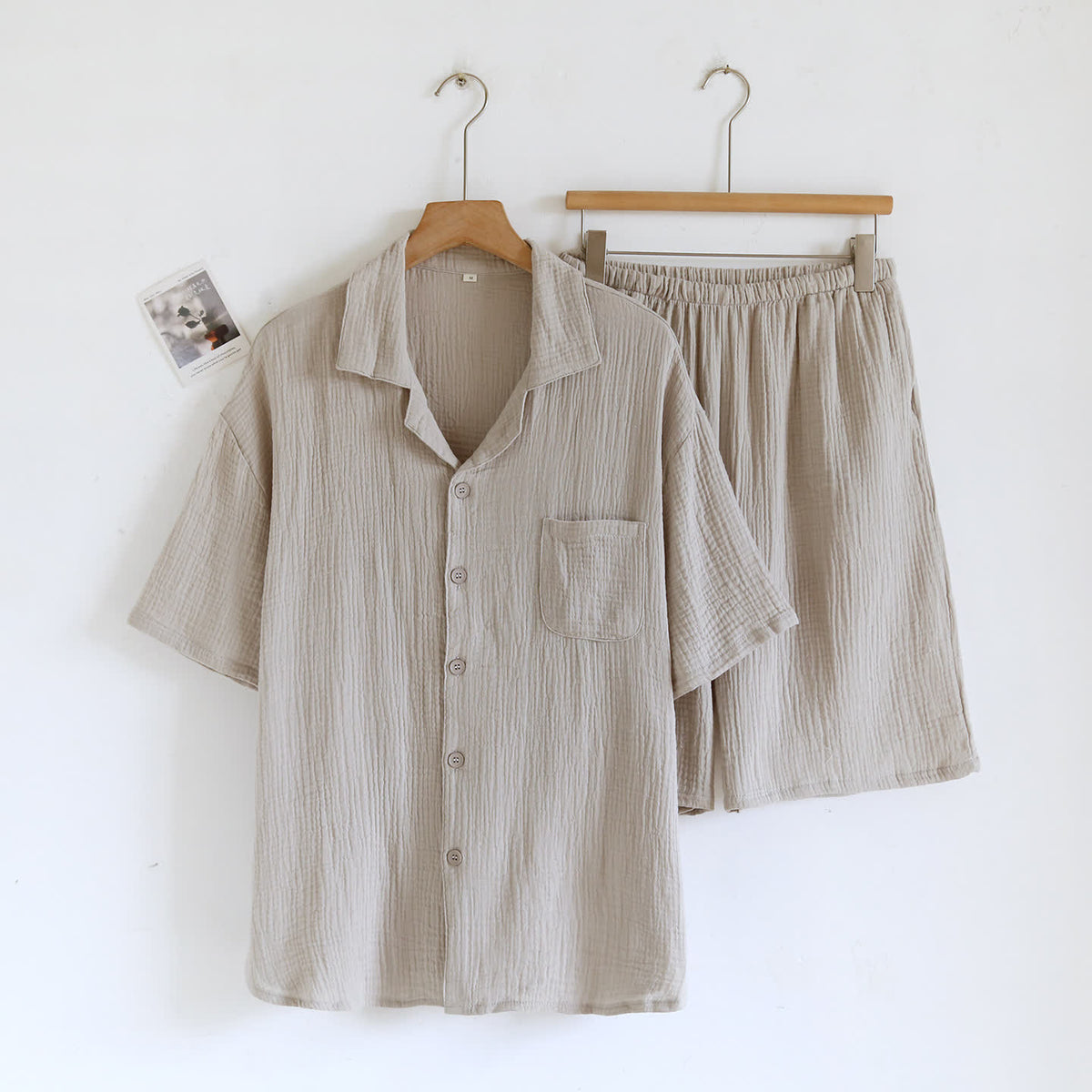 Cotton Gauze Button Front Loungewear Set - Gray - Men XL - image 2