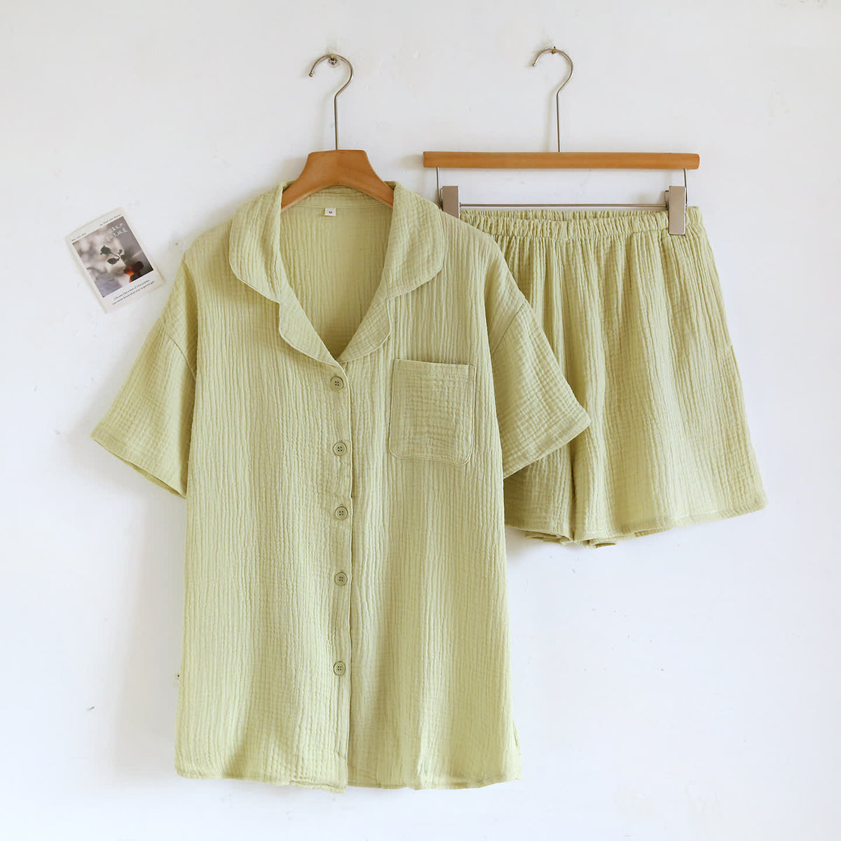 Cotton Gauze Button Front Loungewear Set - Matcha Green - Women XL - image 10
